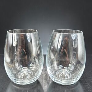 Dartington Crystal Stemless Wine Glasses Set of 2 Clear Tumblers Cups 4.5" Tall